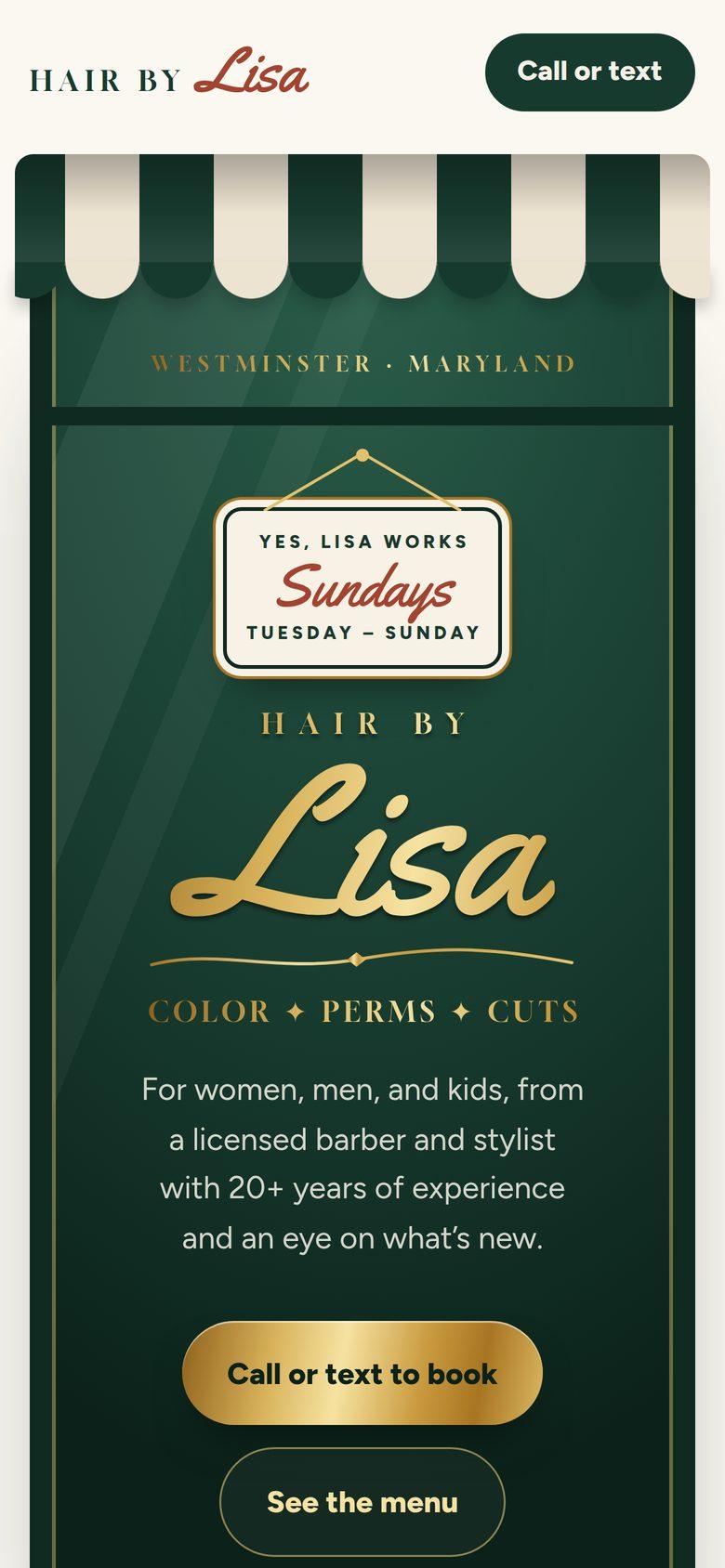 The Hair by Lisa website on a phone